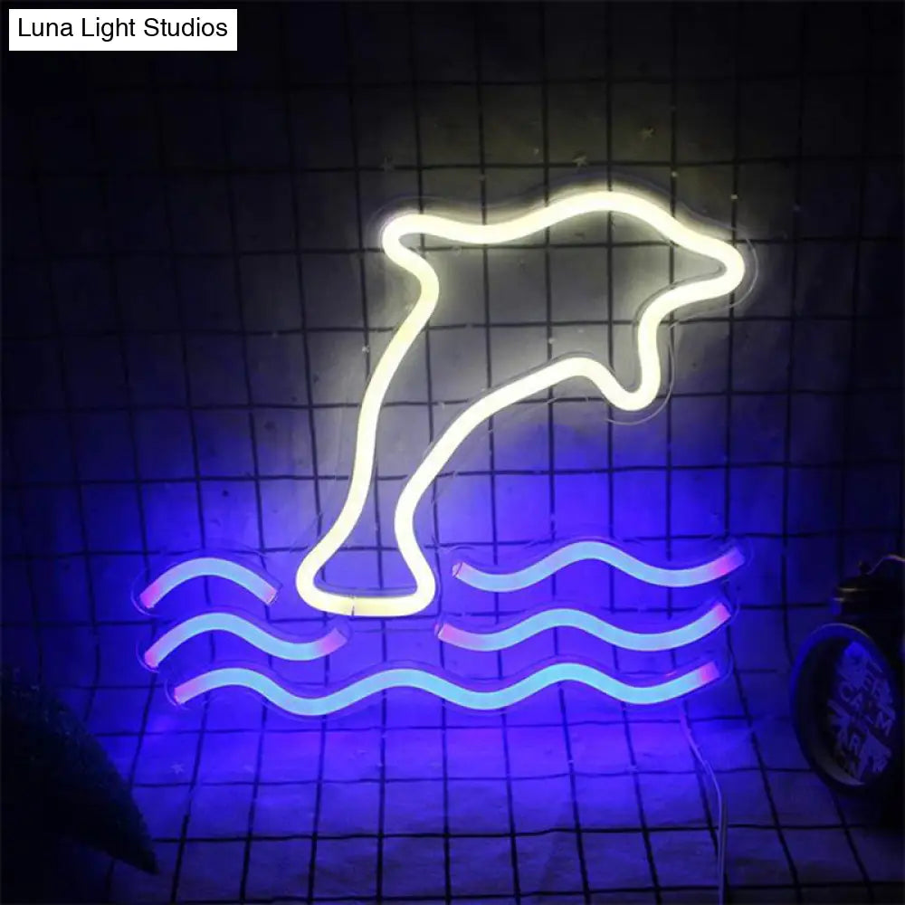 Dolphin Cartoon Night Lamp - Plastic Wall Lighting For Childrens Bedroom In White