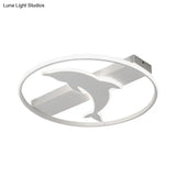 Dolphin Ceiling Mount Light - Led Flush Acrylic Animal Lamp In White Finish