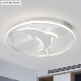 Dolphin Ceiling Mount Light - Led Flush Acrylic Animal Lamp In White Finish