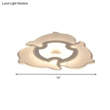 Dolphin Flushmount Animal Led Ceiling Light In White For Kindergarten
