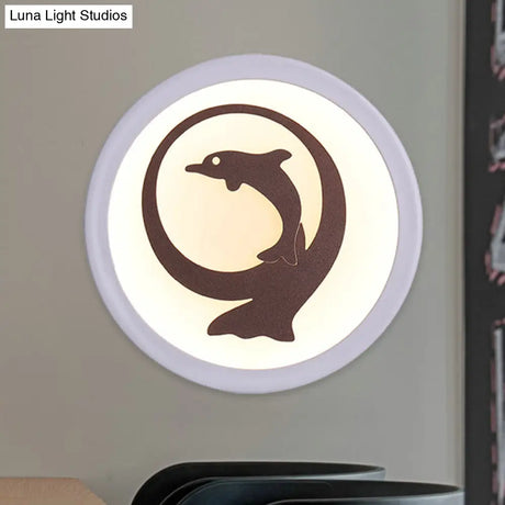 Dolphin Iron Wall Sconce Led Lamp In White For Kids Bedroom