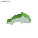 Dolphin Led Ceiling Light For Children’s Bedroom - White/Red/Yellow Acrylic Flush Mount Fixture