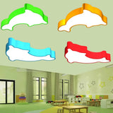 Dolphin Nursery Led Ceiling Lamp Cartoon Flush Mount Light In Red/Yellow/Blue 19.5/23.5 Width Yellow