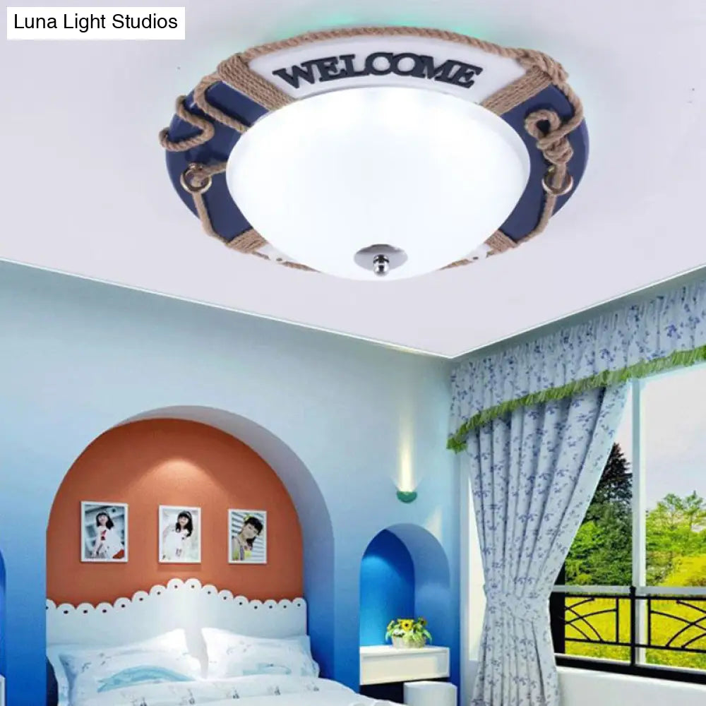 Dome Boys Bedroom Ceiling Light - Nautical Swim Ring Resin Lamp In Blue