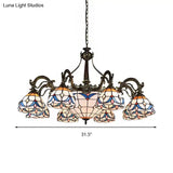 Dome Chandelier With Stained Glass Tiffany Pendant Lighting - Multi Light Metal Chain