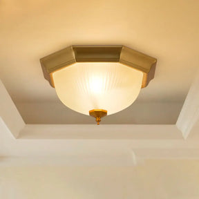 Dome Foyer Flush Mount Light - Colonial Ribbed Opal Glass Brass Finish Close To Ceiling Lamp