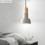 Dome Industrial Cement Pendant Light Fixture - Grey With Red/Black/Wood Accents