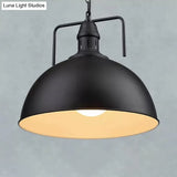 Dome Iron Pendant Ceiling Light In Black For Restaurants - Industrial Single-Bulb With Vent