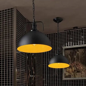 Dome Iron Pendant Ceiling Light In Black For Restaurants - Industrial Single-Bulb With Vent