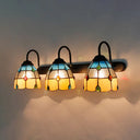 Dome Sconce Tiffany Beige/Blue/Clear Glass Wall Mount Light Fixture With Agate Decoration - 3 Heads