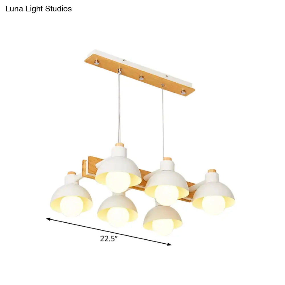 Dome Shade Linear Chandelier - Nordic Metal Island Lighting (4/6 Lights) White
