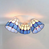 Dome Shade Tiffany Stained Glass Ceiling Light Fixture - 3 Heads White/Clear White