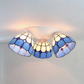 Dome Shade Tiffany Stained Glass Ceiling Light Fixture - 3 Heads White/Clear White