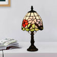 Dome-Shaped Baroque Style Nightstand Lamp - Stained Glass With Blossom Pattern In Red/Pink/Orange