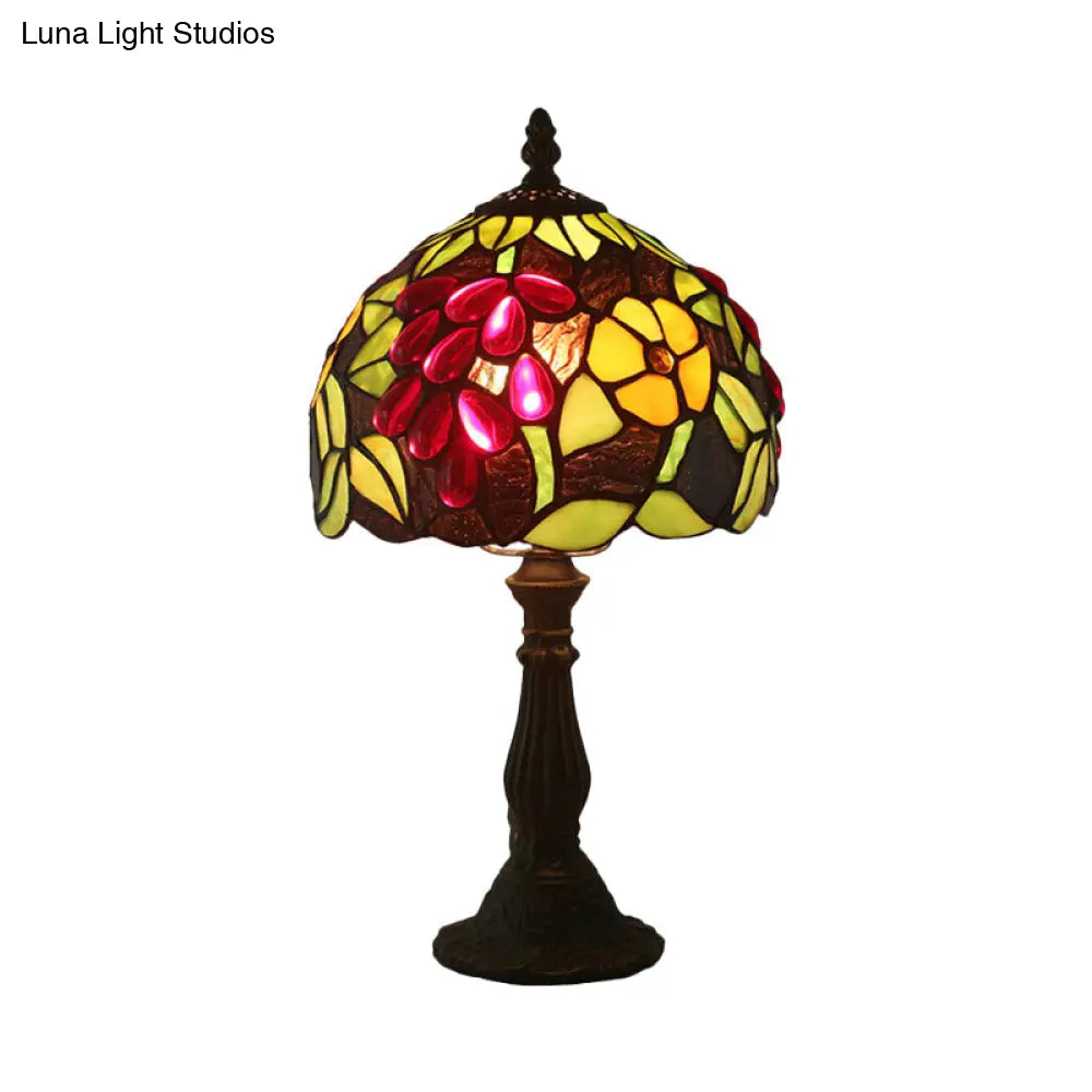 Dome-Shaped Tiffany Nightstand Lamp With Grape Patterned Cut Glass - Yellow/Green 1 Head Night Light