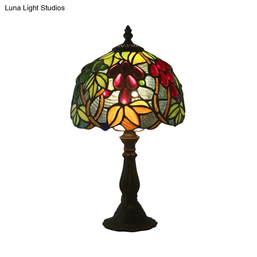 Dome-Shaped Tiffany Nightstand Lamp With Grape Patterned Cut Glass - Yellow/Green 1 Head Night Light