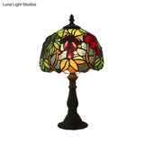 Dome-Shaped Tiffany Nightstand Lamp With Grape Patterned Cut Glass - Yellow/Green 1 Head Night Light