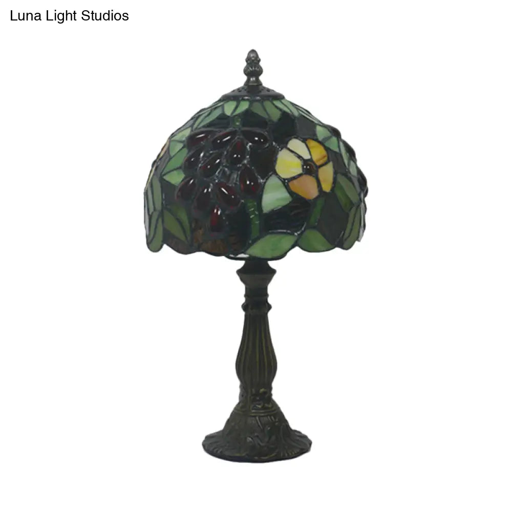 Dome-Shaped Tiffany Nightstand Lamp With Grape Patterned Cut Glass - Yellow/Green 1 Head Night Light
