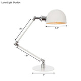 Dome Study Room Reading Lamp Metal 4/8.5 Wide 1 Light Industrial Stylish Desk Lighting In White