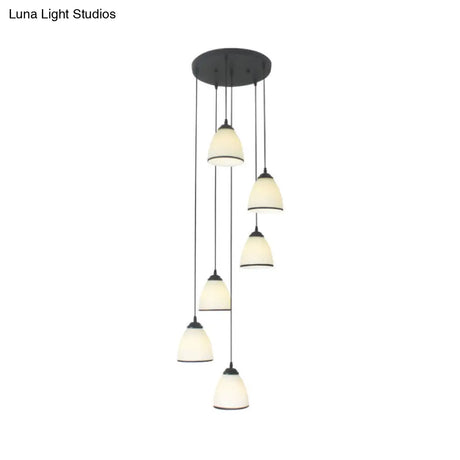 Dome Swirl Cluster Pendant Light In Black - Contemporary Opal Glass Hanging Lighting