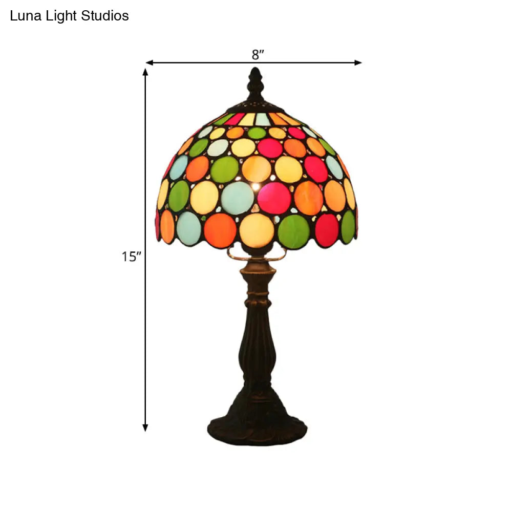 Dome Tiffany Style Table Lamp: Cut Glass Dotted Pattern Dark Coffee Finish