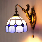 Dome White Glass Wall Mount Light Baroque Blue Sconce With Pull Chain - 6/8 Wide / 8
