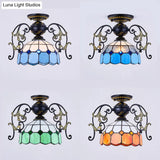 Domed Semi Flush Grid Stained Glass Ceiling Light - Black/White