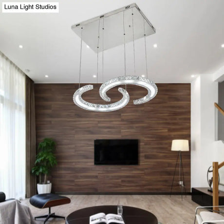 Double C-Shape Suspension Pendant Led Chandelier With K9 Crystal And Chrome Finish In Warm/White/3