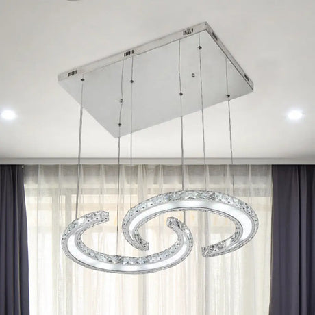 Double C-Shape Suspension Pendant Led Chandelier With K9 Crystal And Chrome Finish In Warm/White/3