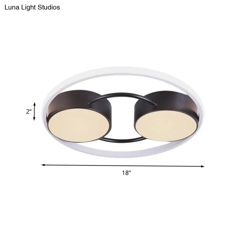 Double Drum Led Flush Ceiling Lamp: Modern Metal 18’/21.5’ Fixture For Bedroom In Black With
