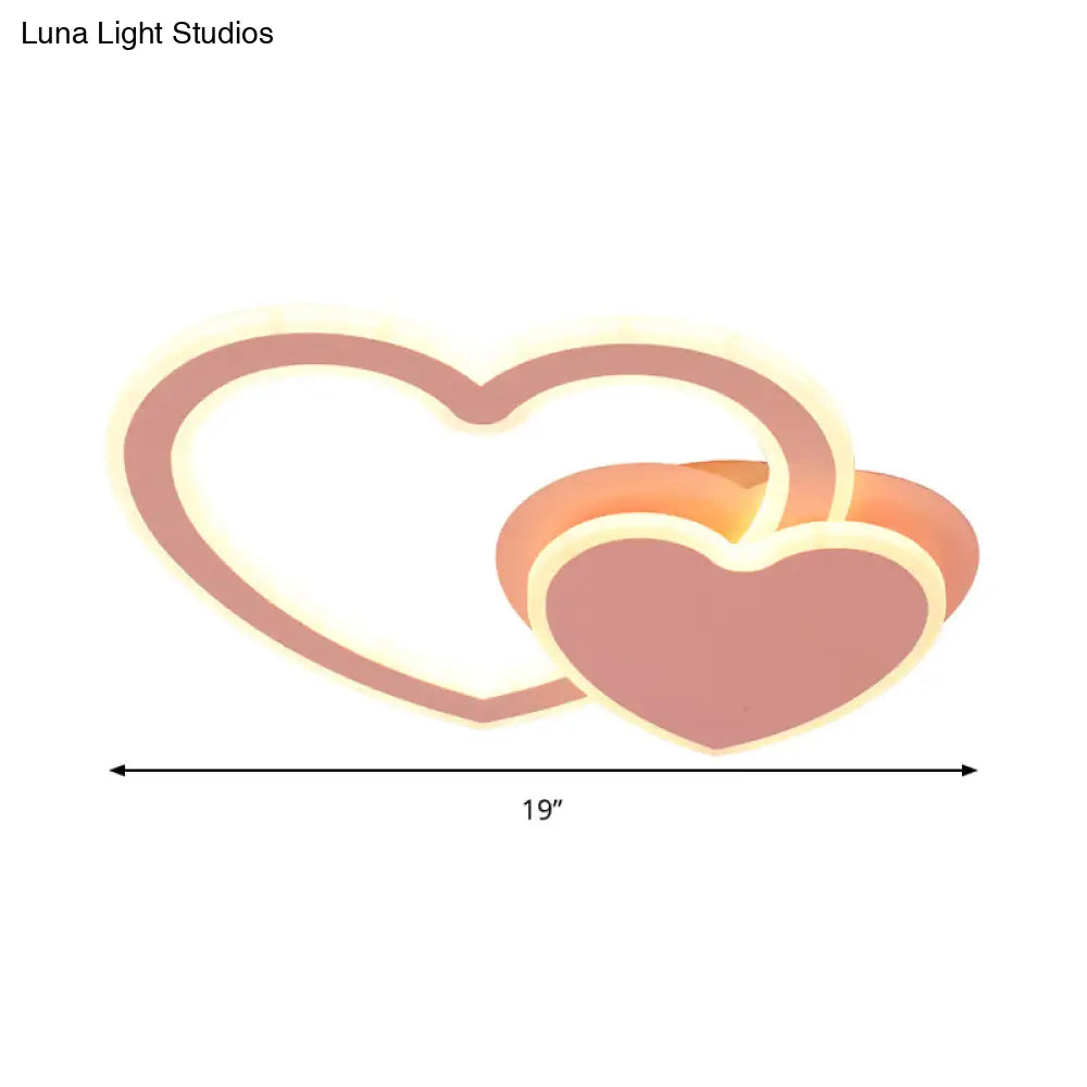 Double Loving-Heart Kids Led Flush Ceiling Light - Vibrant Undertint Ideal For Kid’s Bedroom