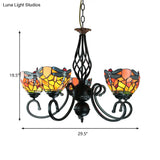 Dragonfly 5-Light Stained Glass Chandelier: Rustic Pendant Lamp For Bedroom
