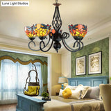 Dragonfly 5-Light Stained Glass Chandelier: Rustic Pendant Lamp For Bedroom