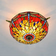Dragonfly Ceiling Tiffany Brass Stained Glass Flush Mount Light - 5 Lights 21.5’/25.5’ Width / 21.5’