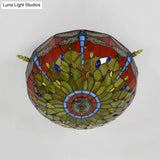 Dragonfly Ceiling Tiffany Brass Stained Glass Flush Mount Light - 5 Lights 21.5’/25.5’ Width