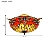 Dragonfly Ceiling Tiffany Brass Stained Glass Flush Mount Light - 5 Lights 21.5’/25.5’ Width