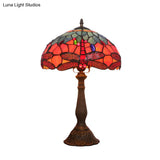 Dragonfly Patterned Tiffany Stained Glass Nightstand Light In Bronze