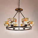 Dragonfly Stained Glass Chandelier - 6-Light Suspension For Foyer Black