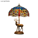 Dragonfly Stained Glass Night Light Mediterranean Style 2-Bulb Table Lamp | Pull Chain & Elk Decor