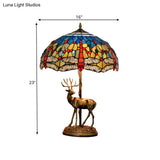 Dragonfly Stained Glass Night Light Mediterranean Style 2-Bulb Table Lamp | Pull Chain & Elk Decor