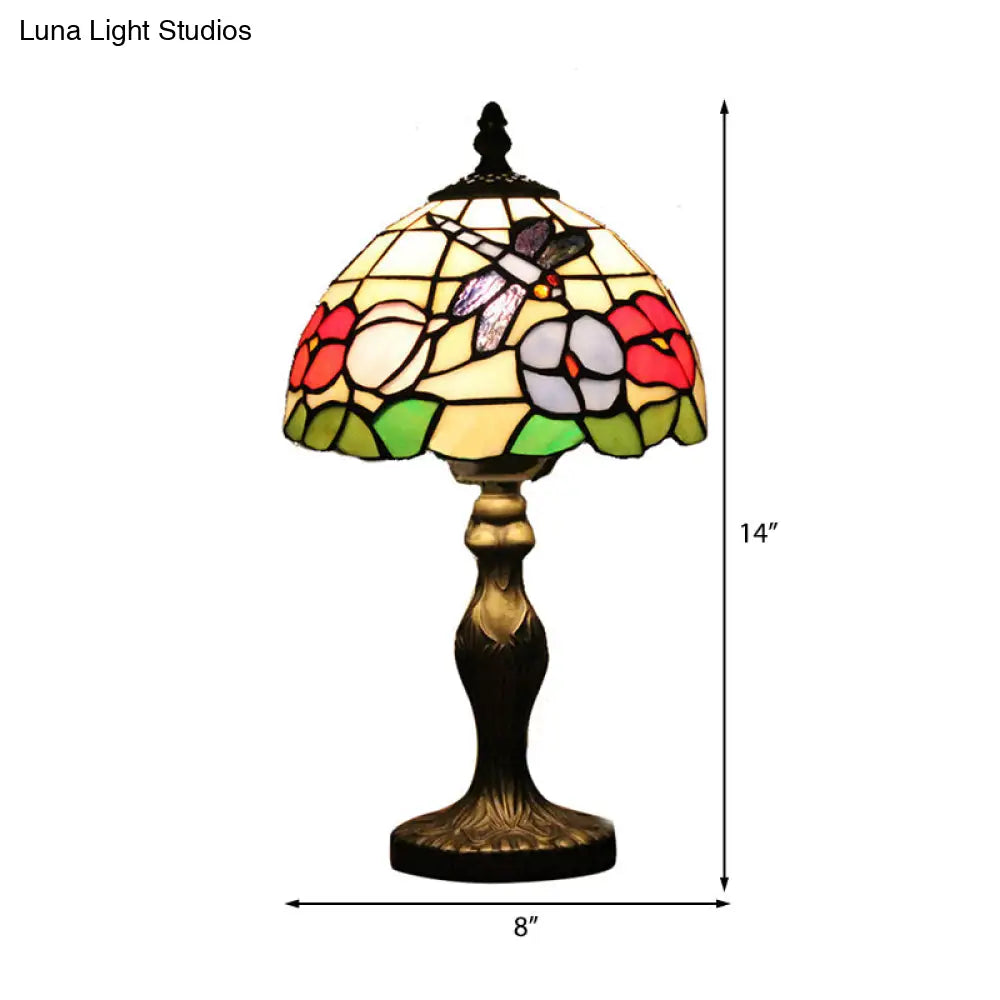 Dragonfly Stained Glass Table Lamp: Rustic Lodge Décor In Bronze