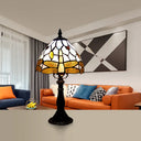 Dragonfly Stained Glass Tiffany Umbrella Desk Light - Brown