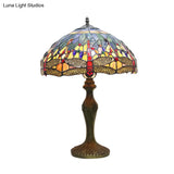 Dragonfly Table Lamp - Retro Stained Glass 1-Light Accent With Antique Bronze Finish For Study Room