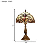 Dragonfly Table Light: Baroque 1-Light Stained Glass Night Lamp In Bronze With Bowl Shade