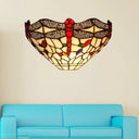 Dragonfly Wall Sconce: Art Deco Rustic Stained Glass Light In White