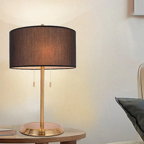 Drum Desk Lamp With Traditional Design - Black/White/Gold Fabric Ideal For Bedroom Metal Base Black
