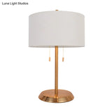 Drum Desk Lamp With Traditional Design - Black/White/Gold Fabric Ideal For Bedroom Metal Base