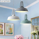 Drum Pendant Light Kit - Minimalist Metal 1 Light - Available in 14’’/18’’ Diameter - Black/White/Grey Hanging Lamp