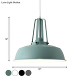 Drum Pendant Light Kit - Minimalist Metal 1 Light - Available in 14’’/18’’ Diameter - Black/White/Grey Hanging Lamp