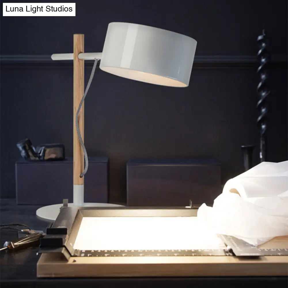 Drum Shade Desk Lamp - Contemporary Steel 1 Light Red/White Reading For Study Room